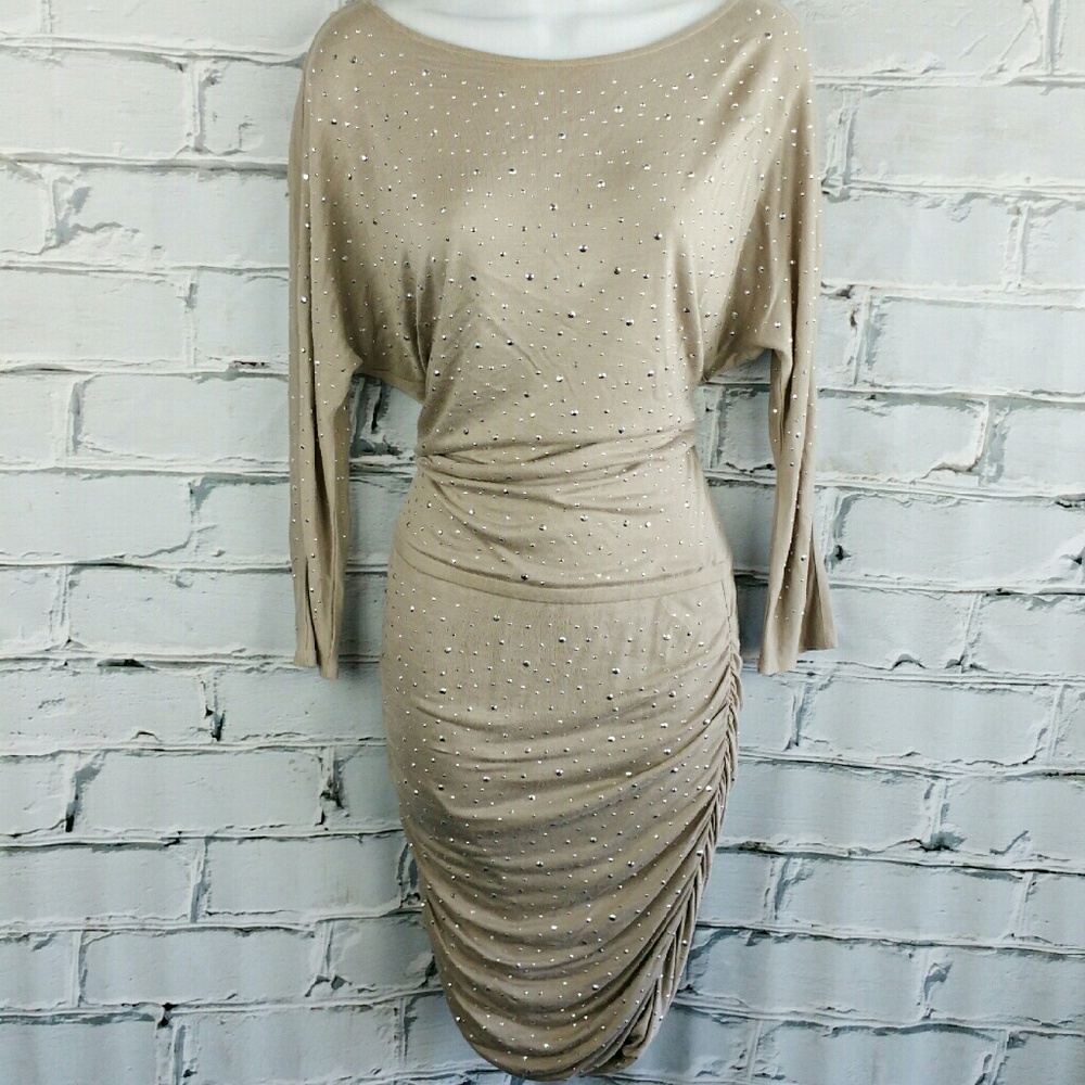 INC International Concepts Tan Ruched & Studded Dress